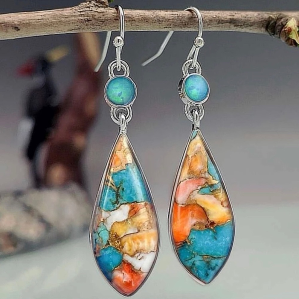 1 LEFT! Turquoise Colorful Bohemian Earrings - Picture 4 of 4
